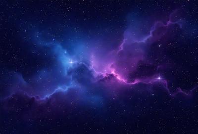 The primary subject of the image is a purple nebula, which is a cloud of gas and dust in space. The setting is a dark, star-filled sky, with the purple nebula as the main focus. The visual style is a combination of a photo and digital art, creating a unique and captivating image. The dominant colors are purple and blue, giving the scene a serene and celestial atmosphere.