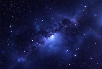 The primary subject of the image is a beautiful, dark blue sky filled with stars. The setting is a nighttime sky, with the stars shining brightly against the black background. The visual style is a realistic representation of the night sky, capturing the beauty of the celestial landscape. The colors and mood of the image are serene and peaceful, as the stars twinkle and the darkness of the sky creates a sense of tranquility.