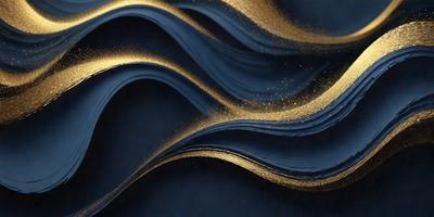 The primary subject of the image is a wave, which is the main object, scene, or focus of the image. The wave is depicted in a digital art style, with a blue background and a gold color. The visual style of the image is digital art, and the dominant colors are blue and gold. The overall atmosphere of the image is dynamic and captivating.