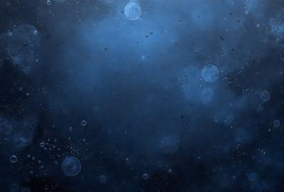 The primary subject of the image is a blue background with various bubbles floating in the air. The setting appears to be a space or an underwater environment, as the bubbles are floating in a dark blue, starry sky. The visual style of the image is a combination of a photo and digital art, creating a unique and intriguing atmosphere. The colors and mood of the image are predominantly dark blue and starry, giving it a mysterious and captivating appearance.