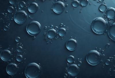 The primary subject of the image is a close-up of a blue surface with numerous small bubbles. The setting appears to be a dark room, and the visual style is a close-up of the bubbles on the blue surface. The colors and mood of the image are predominantly dark and moody, with the blue surface and the bubbles being the main focus.