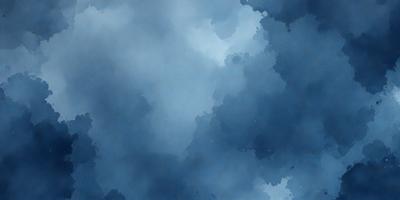 The primary subject of the image is a cloudy blue sky. The setting is a cloudy day, and the visual style is a watercolor painting. The colors and mood of the image are predominantly blue, creating a calm and serene atmosphere.