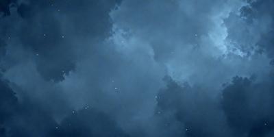 The primary subject of the image is a cloudy blue sky filled with white clouds. The setting is a nighttime sky, with the clouds creating a dramatic backdrop. The visual style is a combination of a photo and digital art, as the clouds are depicted in a detailed and artistic manner. The colors and mood of the image are predominantly blue and dark, creating a serene and peaceful atmosphere.