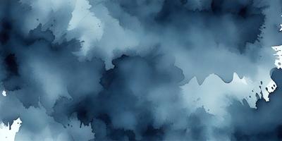 The primary subject of the image is a blue cloudy sky. The setting is a cloudy blue sky, and the visual style is a watercolor painting. The colors and mood of the image are predominantly blue, creating a calm and serene atmosphere.