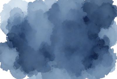 The primary subject of the image is a cloudy blue sky. The setting is a cloudy sky with a blue hue, and the visual style is a watercolor painting. The colors and mood of the image are predominantly blue, creating a calm and serene atmosphere.