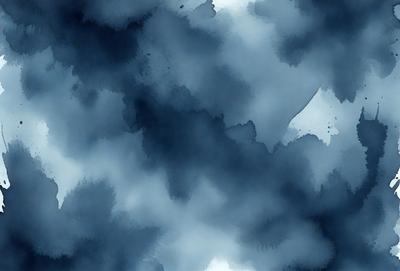 The primary subject of the image is a cloudy blue sky. The setting is a cloudy sky with a blue hue, and the visual style is a painting or drawing. The colors and mood of the image are predominantly blue, creating a calm and serene atmosphere.