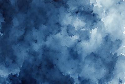 The primary subject of the image is a blue cloudy sky. The setting is a cloudy blue sky with a few white clouds. The visual style is a painting or drawing, giving the image a more artistic and creative appearance. The dominant colors are blue and white, creating a calm and serene atmosphere.