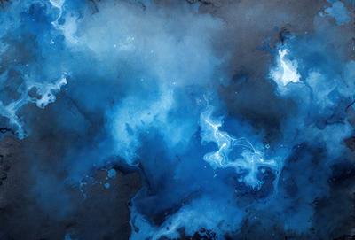 The primary subject of the image is a blue and white painting of a cloudy sky. The setting is a dark blue background, which contrasts with the lighter blue and white colors of the cloudy sky. The visual style appears to be a digital art or illustration, as it is a detailed and intricate representation of the cloudy sky. The colors and mood of the painting evoke a sense of calmness and tranquility, as the viewer is drawn into the serene atmosphere created by the artist.