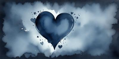 The primary subject of the image is a blue heart, which is the main object, scene, or focus of the image. The setting or background features a blue and white cloudy sky, which adds to the overall atmosphere of the image. The visual style of the image is a combination of digital art and illustration, creating a unique and artistic representation of the heart. The colors and mood of the image are predominantly blue and white, giving it a calm and serene appearance.