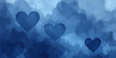 The primary subject of the image is a collection of blue hearts, which are the main objects in the scene. The hearts are arranged in various positions, creating a visually appealing and artistic display. The setting is a blue background, which complements the blue hearts and adds to the overall visual style. The image is a digital art or illustration, showcasing the artist's creativity and skill in designing and arranging the hearts. The dominant colors in the image are blue, which creates a calm and serene atmosphere.