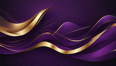 The primary subject of the image is a purple background with gold swirls and waves. The setting is a purple background, and the visual style is a digital art or illustration. The dominant colors are purple and gold, creating a calm and serene atmosphere.