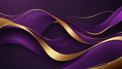 The primary subject of the image is a purple and gold swirl pattern. The setting is a purple background, and the visual style is a digital art illustration. The dominant colors are purple and gold, creating a sense of elegance and sophistication.