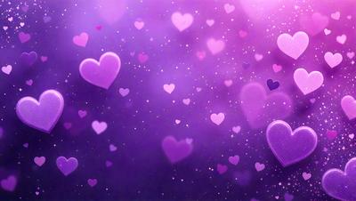 The primary subject of the image is a purple background with a large number of hearts floating in the air. The hearts are scattered throughout the background, creating a visually appealing and playful scene. The setting appears to be a digital art or illustration, as the hearts are not real objects but rather a part of the background design. The overall atmosphere of the image is bright, cheerful, and full of love, as the hearts symbolize affection and warmth.