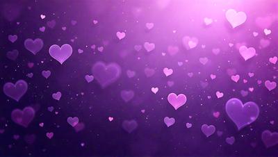 The primary subject of the image is a purple background with a large number of hearts scattered throughout the scene. The hearts are of various sizes and are positioned in different orientations, creating a visually appealing and playful atmosphere. The setting appears to be a dark background, which contrasts with the bright and vibrant hearts. The visual style of the image is a combination of digital art and illustration, giving it a unique and creative appearance. The dominant colors in the image are purple and pink, which evoke