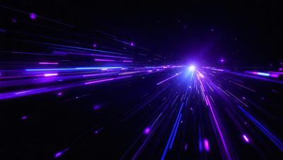 The primary subject of the image is a purple light streak or purple lightning, which appears to be a digital art or illustration. The setting is a dark background, which contrasts with the purple light streak. The visual style is a combination of a photo and digital art, creating a unique and eye-catching effect. The colors and mood of the image are predominantly purple, giving it a futuristic and otherworldly appearance.