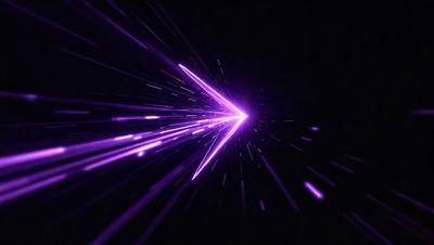 The primary subject of the image is a purple light beam, which appears to be a lightning bolt or a purple laser beam. The setting is a dark background, which contrasts with the purple light. The visual style is a close-up of the purple light, emphasizing its shape and intensity. The colors and mood of the image are predominantly purple, creating a sense of energy and excitement.