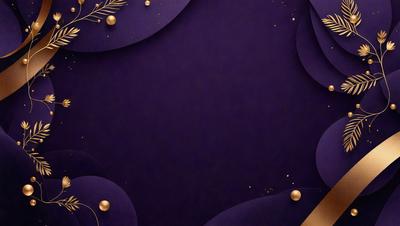 The primary subject of the image is a purple background with gold stars and leaves. The setting is a dark background, and the visual style is a combination of digital art and illustration. The dominant colors are purple and gold, creating a warm and inviting atmosphere.