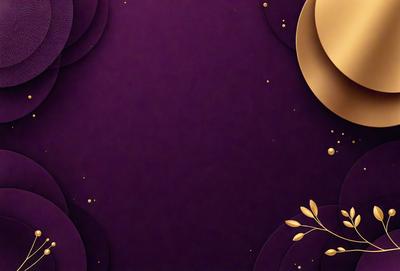 The primary subject of the image is a purple background with gold accents. The setting is a purple wall with a gold border, and the visual style is a digital art or illustration. The dominant colors are purple and gold, creating a sophisticated and elegant atmosphere.