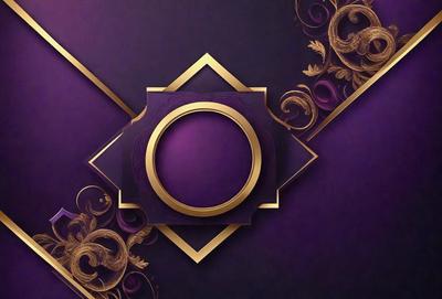 The primary subject of the image is a gold circle with a purple background. The circle is the main object, and it is placed on a purple surface. The visual style of the image is a combination of digital art and illustration, creating a unique and eye-catching design. The colors and mood of the image are predominantly purple and gold, giving it a luxurious and elegant appearance.