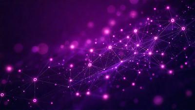 The primary subject of the image is a purple background with a pattern of purple and pink lights. The setting appears to be a dark space, and the visual style is a combination of digital art and illustration. The colors and mood of the image are predominantly purple and pink, creating a sense of calmness and tranquility.