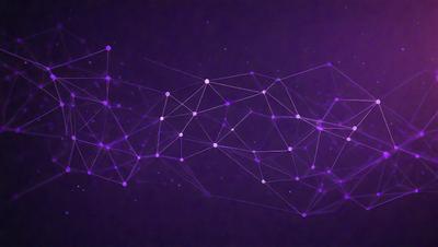 The image is a digital artwork featuring a purple background with a pattern of white dots. The primary subject is a large, intricate network of white lines that create a complex and visually appealing design. The setting is a dark background, which contrasts with the white dots and adds depth to the artwork. The visual style is a combination of digital art and illustration, creating a unique and captivating piece of art. The colors and mood of the image are predominantly purple and dark, giving it