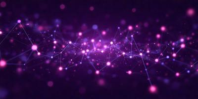 The primary subject of the image is a purple and pink nebula, which is a three-dimensional structure of glowing gas. The setting is a dark background, which contrasts with the vibrant colors of the nebula. The visual style is a digital art or illustration, as the image is composed of many small dots that create a textured and detailed appearance. The colors and mood of the image are predominantly purple and pink, giving it a serene and dreamy atmosphere.
