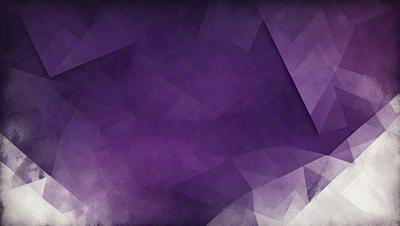 Purple background with geometric shapes.