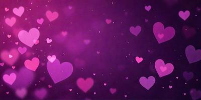 The primary subject of the image is a purple background with a large number of hearts scattered throughout the scene. The hearts are of various sizes and are positioned in different orientations, creating a visually engaging and playful atmosphere. The setting appears to be a dark background, which contrasts with the bright and colorful hearts. The visual style of the image is a combination of digital art and illustration, giving it a unique and creative appearance. The dominant colors in the image are purple and pink, which evoke a