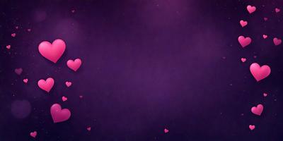 The primary subject of the image is a purple background with a heart shape. The setting is a dark room, and the visual style is a digital art or illustration. The dominant colors are purple and pink, creating a warm and cozy atmosphere.