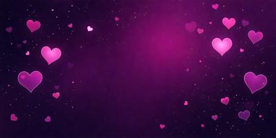 The primary subject of the image is a purple background with a pattern of hearts. The hearts are scattered throughout the background, creating a visually appealing and heartwarming scene. The setting appears to be a dark, possibly nighttime, environment, which adds a sense of mystery and depth to the image. The visual style is a combination of digital art and illustration, as the hearts are carefully placed and the overall composition is well-executed. The colors and mood of the image are predominantly purple, which ev