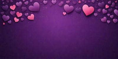 The primary subject of the image is a purple background with a pattern of hearts. The hearts are scattered across the purple surface, creating a visually appealing and heartwarming scene. The setting appears to be a digital art or illustration, as the hearts are arranged in a creative and artistic manner. The overall atmosphere is warm and inviting, with the hearts symbolizing love and affection.