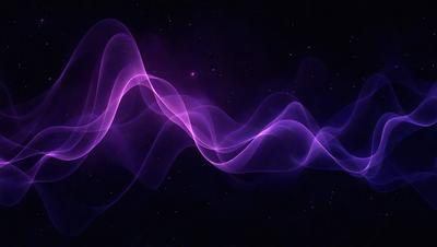 The primary subject of the image is a purple wave-like pattern or a purple light, which appears to be a digital art or illustration. The setting is a dark, star-filled sky, creating a sense of depth and mystery. The visual style is modern and futuristic, with the purple light or wave pattern standing out against the backdrop of the star-filled sky. The colors and mood of the image are predominantly purple, which gives it a calming and serene atmosphere.