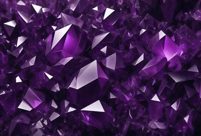 The primary subject of the image is a large cluster of purple crystals, which are the main objects in the scene. The setting is a dark background, which contrasts with the purple crystals. The visual style of the image is a close-up of the crystals, showcasing their unique shapes and textures. The dominant colors in the image are purple and black, creating a moody and dramatic atmosphere.