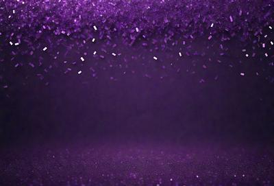 Purple glittery confetti is falling on a purple background.