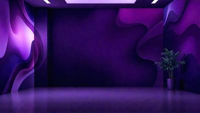 Purple wall with a purple and white pattern.