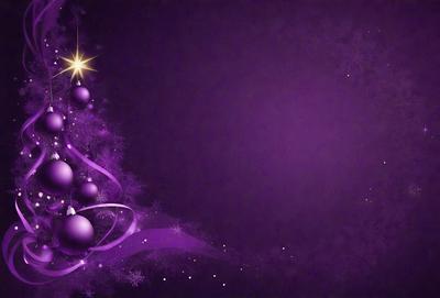 Purple Christmas tree with purple and white ornaments.