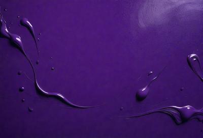 The primary subject of the image is a purple background with a few drops of water on it. The setting appears to be a dark room, and the visual style is a close-up of the purple background with the drops of water. The colors and mood of the image are predominantly purple, creating a calm and serene atmosphere.