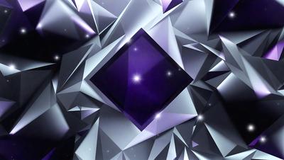 The primary subject of the image is a large, purple crystal. The setting is a dark background, which contrasts with the purple crystal. The visual style is a combination of photo and digital art, creating a unique and eye-catching image. The dominant colors are purple and silver, giving the image a striking and elegant appearance.