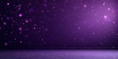 The primary subject of the image is a purple wall with a starry pattern on it. The setting is a dark room with a purple background. The visual style is a combination of a photo and digital art, creating a unique and artistic atmosphere. The dominant colors are purple and black, giving the image a moody and mysterious feel.