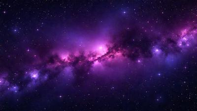 The primary subject of the image is a purple nebula, which is a cloud of gas and dust in space. The setting is a dark, starry sky, with the purple nebula as the main focus. The visual style is a combination of a photo and digital art, creating a unique and captivating image. The dominant colors are purple and blue, giving the scene a serene and celestial atmosphere.