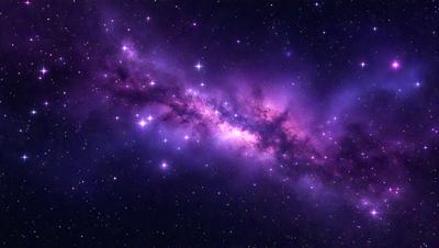 The primary subject of the image is a purple nebula, which is a cloud of gas and dust in space. The setting is a dark, star-filled sky, with the nebula being the main focus of the image. The visual style is a combination of a photo and digital art, creating a unique and captivating representation of the nebula. The colors and mood of the image are predominantly purple, giving it a serene and celestial atmosphere.