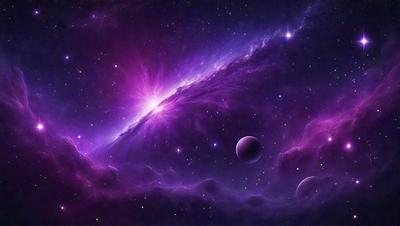 The primary subject of the image is a purple nebula with a purple background. The setting is a night sky filled with stars, creating a beautiful and serene atmosphere. The visual style is a digital art or illustration, showcasing the artist's creativity and skill in capturing the celestial scene. The colors and mood are predominantly purple, which adds a sense of calmness and tranquility to the image.