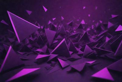 The primary subject of the image is a purple background with a large number of purple triangles scattered throughout the scene. The setting appears to be a dark, purple-toned environment. The visual style of the image is a combination of digital art and illustration, creating a unique and intriguing pattern. The colors and mood of the image are predominantly purple, giving it a moody and atmospheric feel.