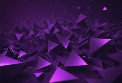 The primary subject of the image is a large number of purple triangles. The setting is a dark purple background, which creates a moody atmosphere. The visual style is a combination of digital art and illustration, as the triangles are arranged in a visually appealing manner. The colors and mood of the image are predominantly purple, giving it a unique and artistic appearance.