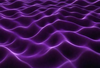 The primary subject of the image is a purple wave, which appears to be a digital art or illustration. The setting is a purple background, and the visual style is a combination of a photo and a digital art or illustration. The dominant colors in the image are purple and blue, creating a calm and serene atmosphere.
