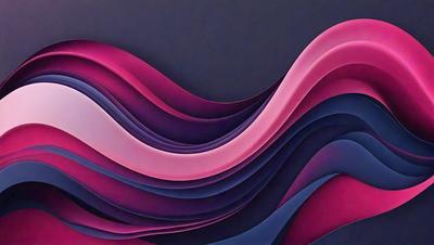 The primary subject of the image is a large, colorful, and abstract wave made of paper. The wave is pink and blue, creating a vibrant and dynamic scene. The setting is a dark background, which contrasts with the bright colors of the wave. The visual style is a combination of digital art and illustration, as the wave is created using paper and a computer. The colors and mood of the image are lively and energetic, with the pink and blue hues evoking a sense of joy and