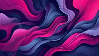 The primary subject of the image is a purple and pink abstract art piece. The setting is a dark background, which contrasts with the vibrant colors of the artwork. The visual style is a combination of digital art and illustration, creating a unique and eye-catching design. The dominant colors are purple and pink, which evoke a sense of warmth and creativity.