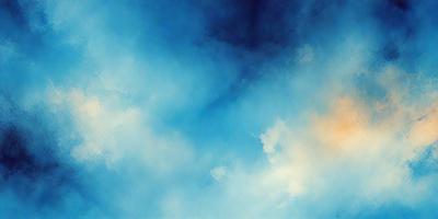 The primary subject of the image is a blue sky filled with clouds. The setting is a vast, open sky, and the visual style is a painting or drawing. The colors and mood of the image are predominantly blue and serene, creating a peaceful and calming atmosphere.