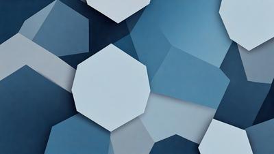 The primary subject of the image is a collection of white geometric shapes, which are arranged in a visually appealing manner. The setting is a blue background, which adds a sense of depth and contrast to the scene. The visual style of the image is a combination of digital art and illustration, creating a unique and eye-catching design. The dominant colors in the image are white and blue, which contribute to a calm and serene atmosphere.