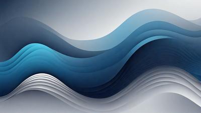 The primary subject of the image is a large, curved wave with a blue and white color scheme. The wave is depicted in a digital art style, giving it a modern and dynamic appearance. The setting is a white background, which provides a clean and minimalist look to the image. The overall atmosphere is one of movement and energy, as the wave seems to be in motion and creating a sense of motion and dynamism.